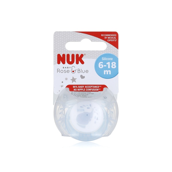 Buy NUK baby blue silicon soother 6-18 months x2 in UAE