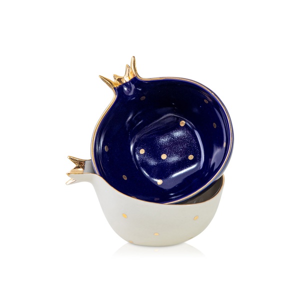 Curate Home Blue and Cream Pomegranate Shaped Bowls x 2