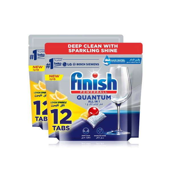 اشتري Finish Powerball Quantum all-in-one lemon sparkle dishwasher detergent tablets 12 pack في الامارات