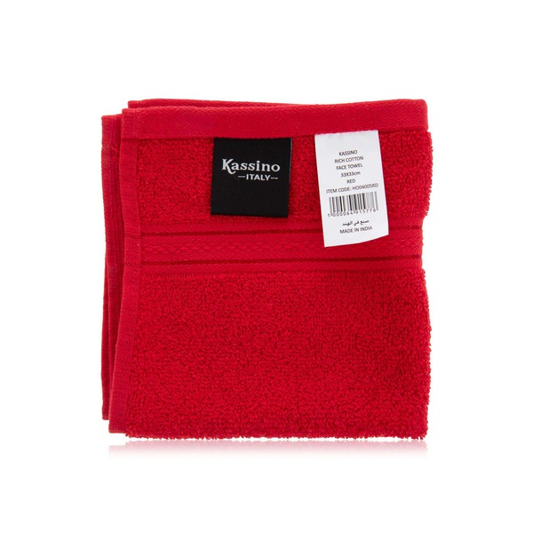 Buy Kassino rich cotton face towel red 33x33cm in UAE