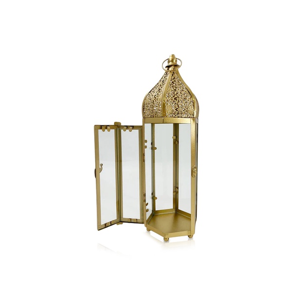 Party Magic Eid Lantern Candle Holder Gold 12x12x39cm