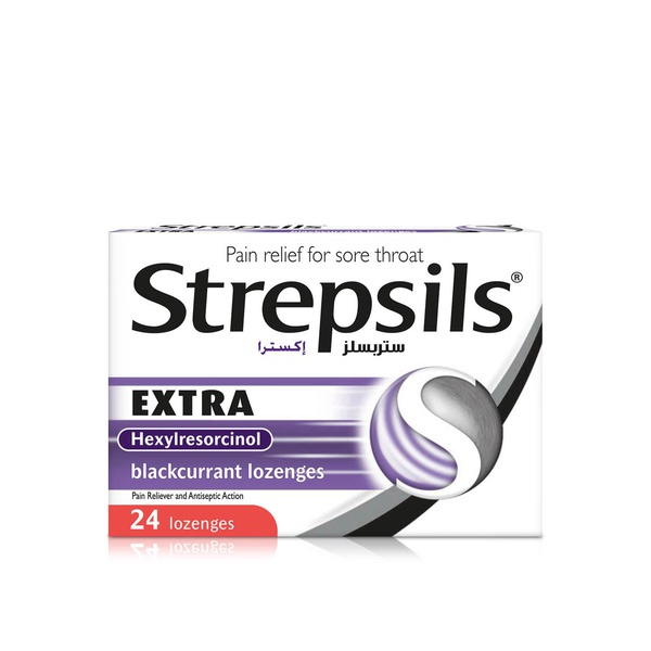 Strepsils Extra Pain Relief for Sore Throats Blackcurrant Lozenges x 24