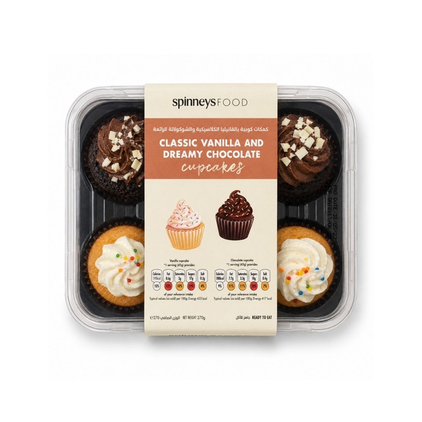 Spinneysfood Vanilla and Chocolate Cupcakes x 6 270g