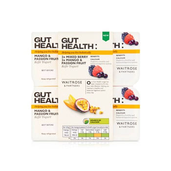 Waitrose Gut Health Mixed Berry Mango and Passionfruit Kefir Yogurts 4 x 125g