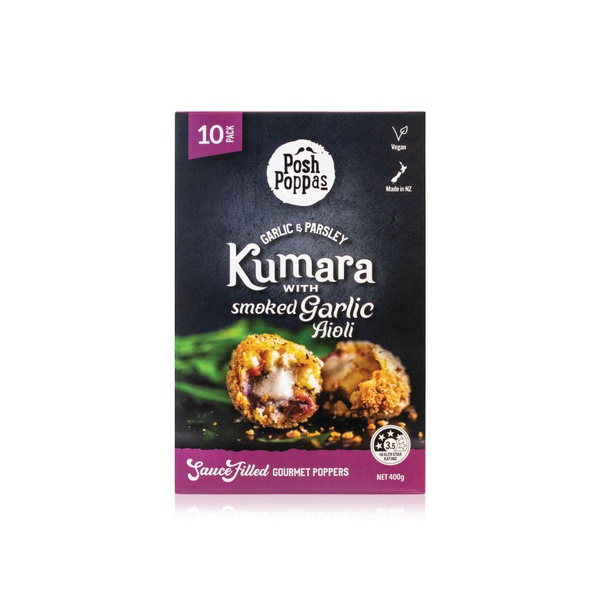 Posh Poppas Frozen Garlic And Parsley Kumara With Smoked Garlic Aioli Poppers 400G