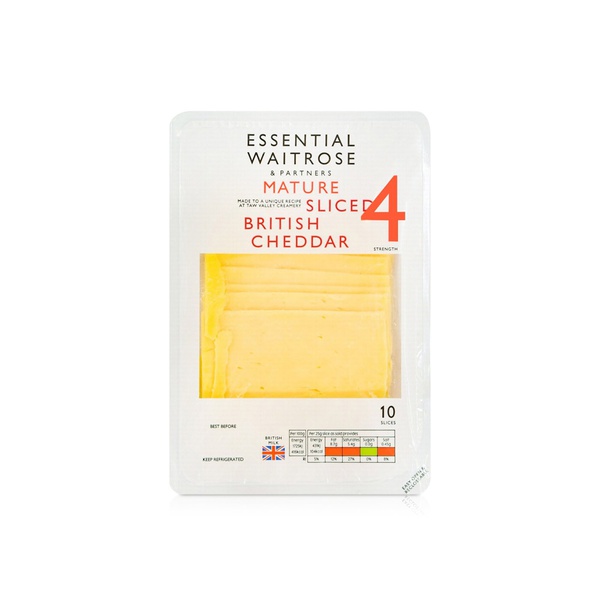 Waitrose Essential Mature Sliced British Cheddar Strength 4 250g