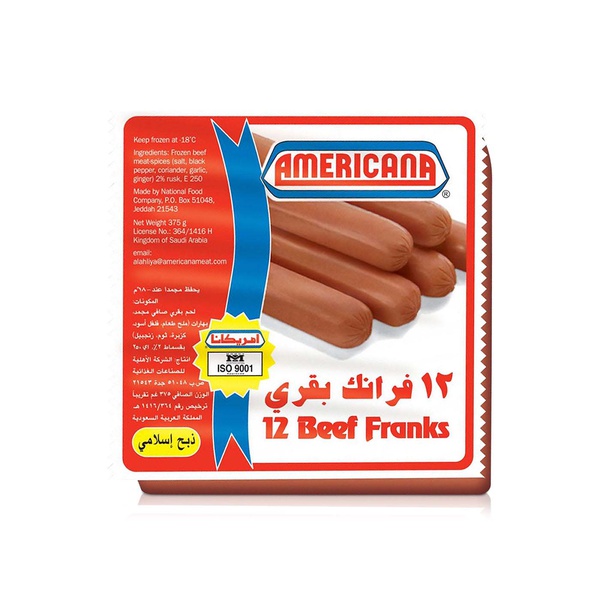 Americana Frozen Beef Franks x 12 375g