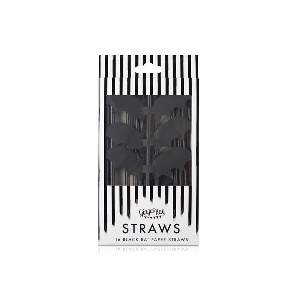 Ginger Ray 16 Black Bat Paper Straws