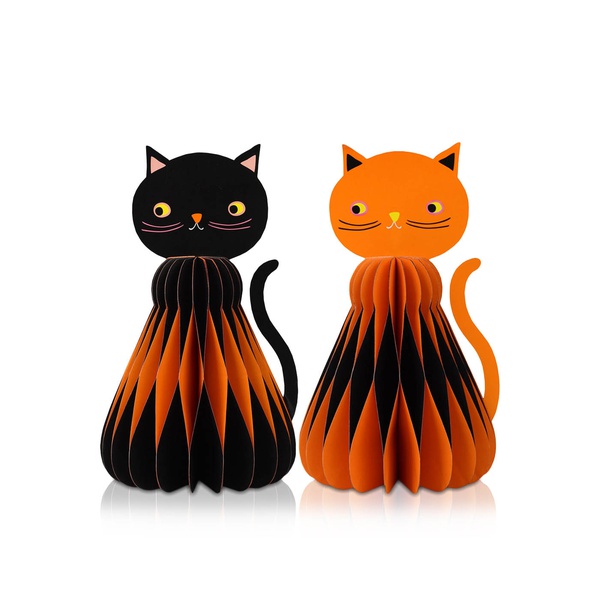 Talking Tables Halloween Black & Orange Cat Honeycomb Decoration x 2