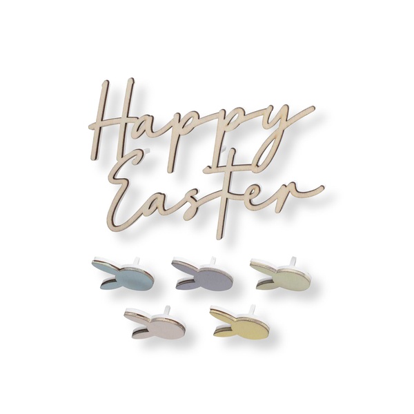Ginger Ray Wooden Happy Easter Cake Decorations x 6