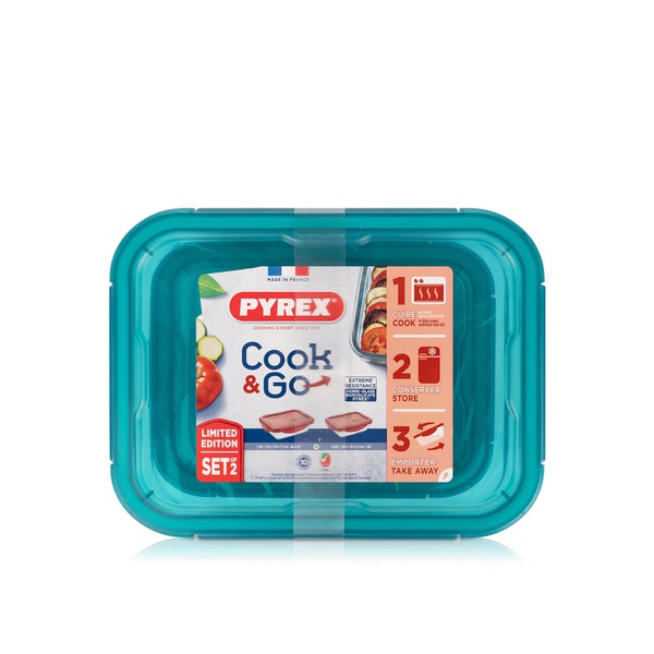 Buy Pyrex cook and go storage dishes rectangular 2 pack blue  0.8l & 1.9l in UAE