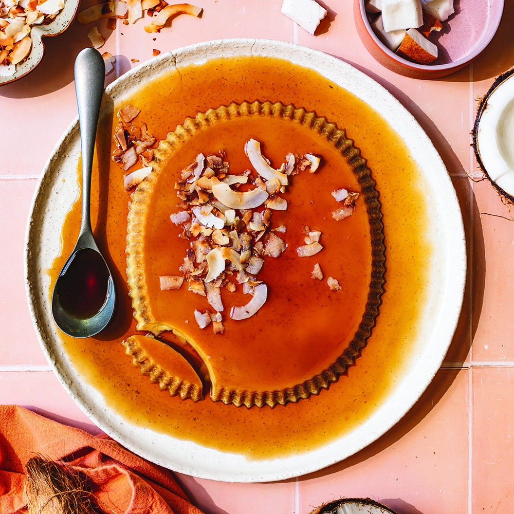Mauritian coconut flan with coffee caramel