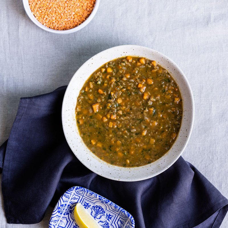 Sweet potato lentil soup with bone broth