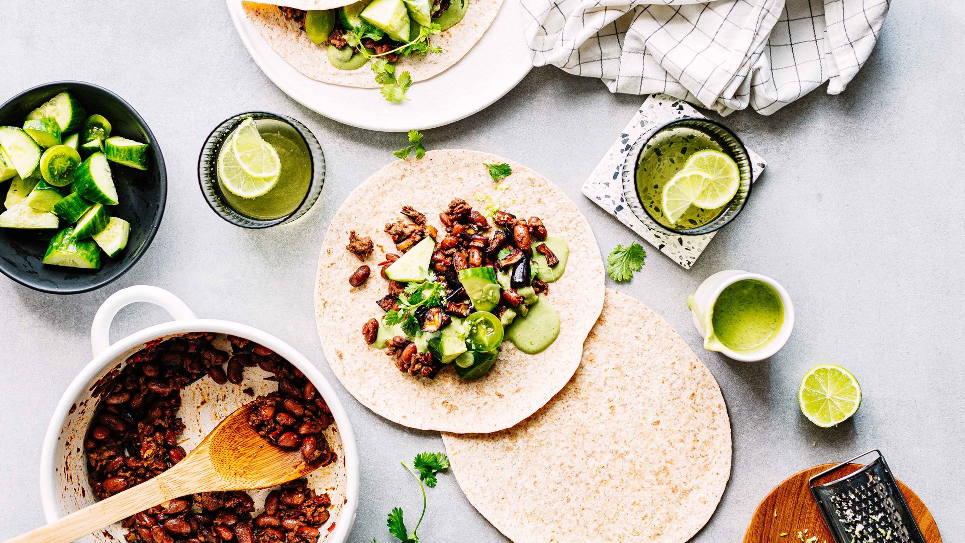 50/50 Tortillas with coriander avocado dressing