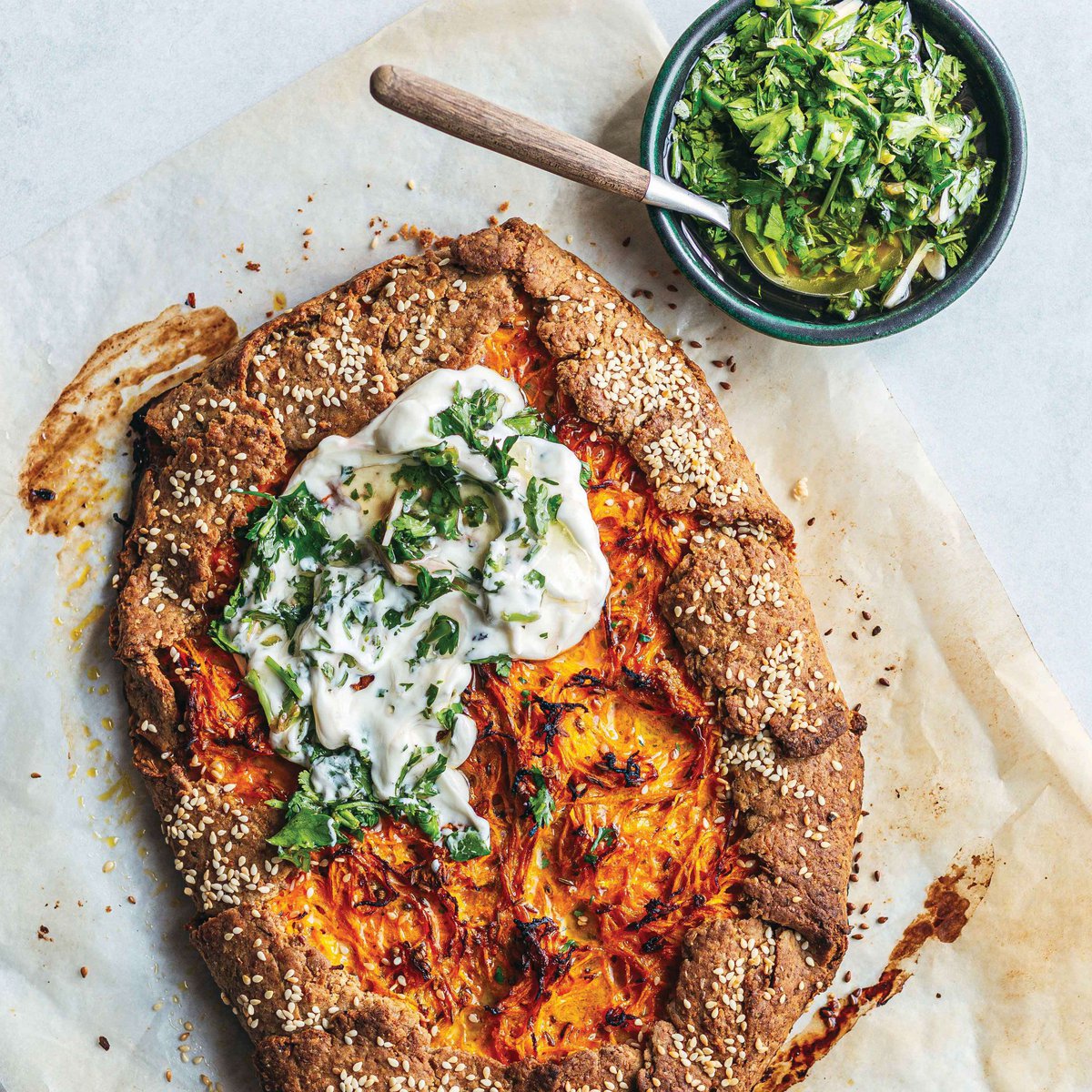 Carrot and cumin tart with wholewheat carrot peel crust