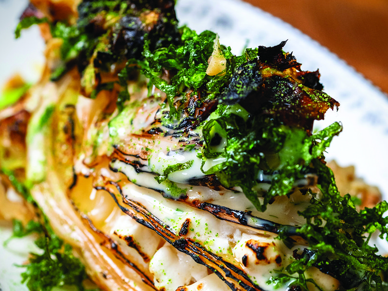 Tiger prawn with za’atar verde │ Charred local cabbage with labneh │ Labneh with ghaf honey