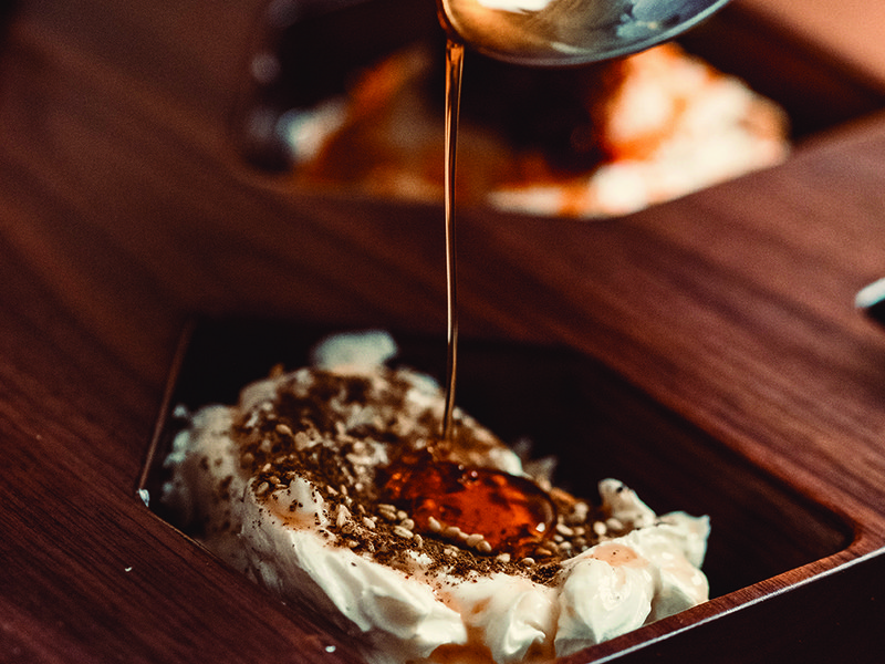 Tiger prawn with za’atar verde │ Charred local cabbage with labneh │ Labneh with ghaf honey