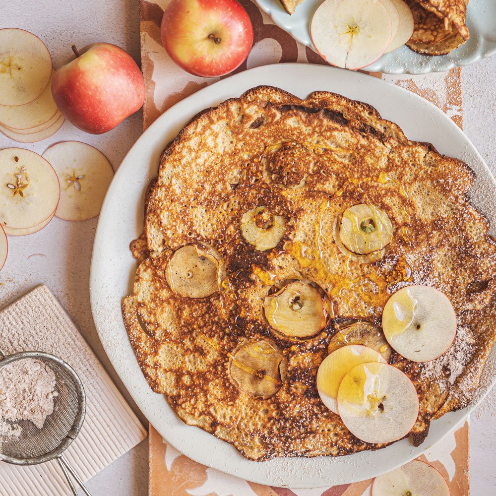 Apple almond brown butter crêpes with cinnamon icing sugar