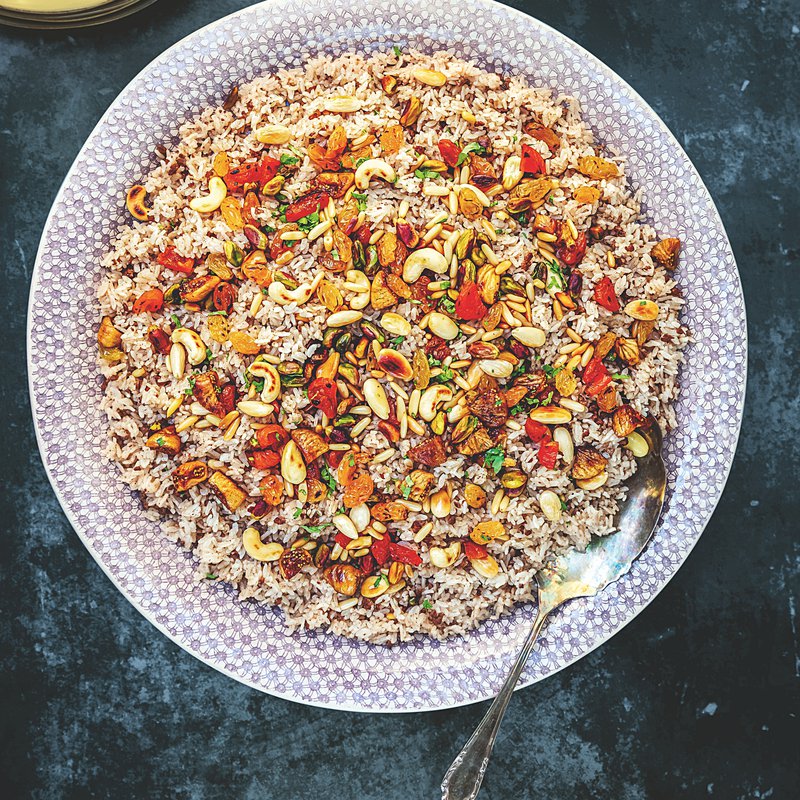Arabic spiced rice with mixed nuts and dried fruit