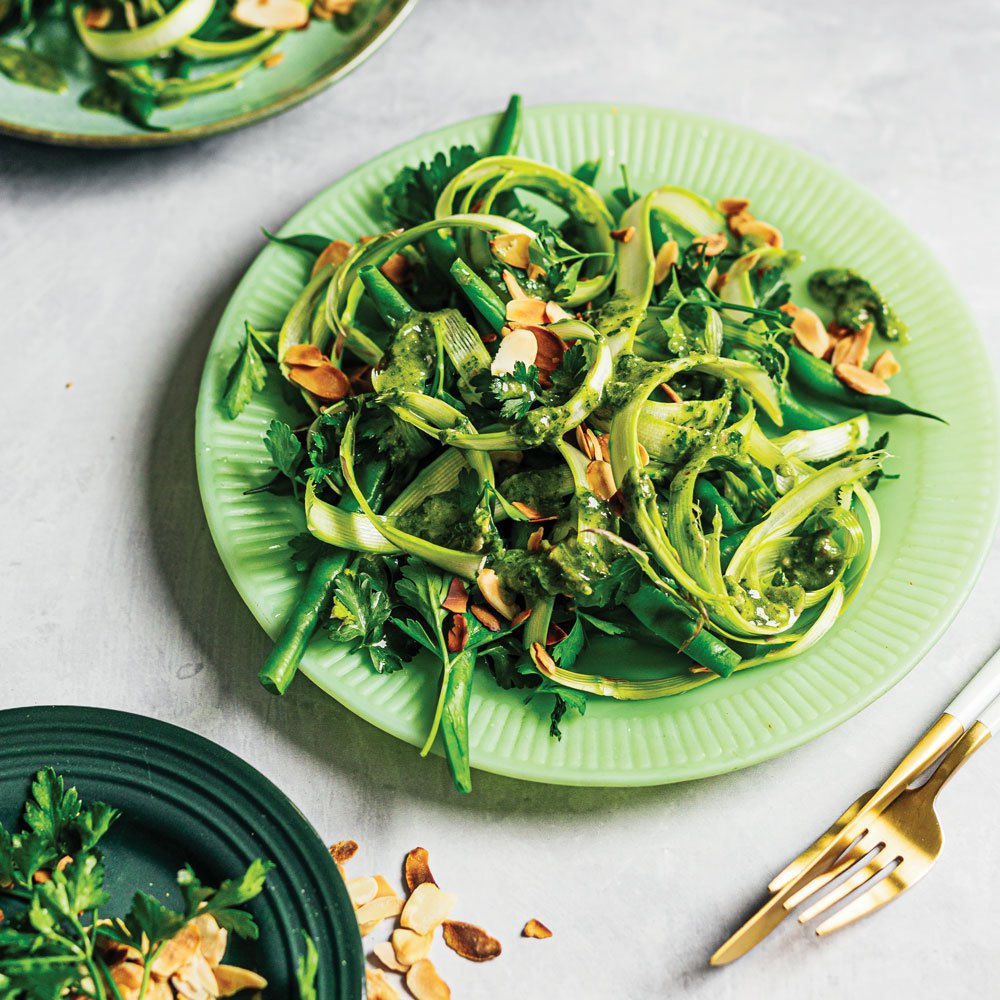 Asparagus and green bean salad with parsley-anchovy dressing