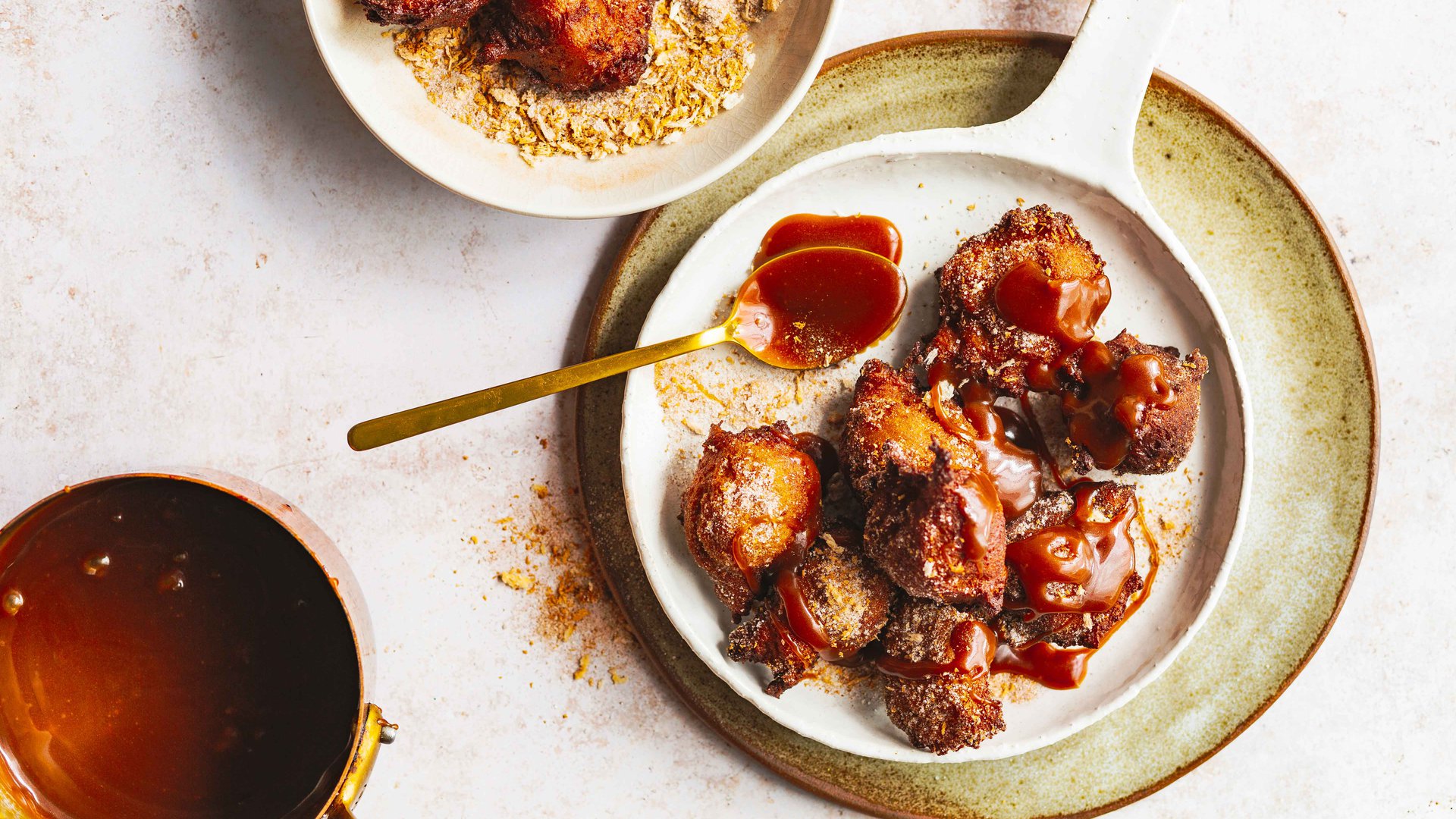Bread butternut fritters with salted caramel sauce