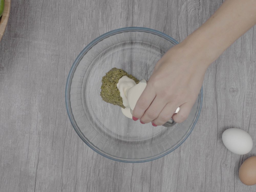Heat oven to 200C/180C fan/gas 6. Mix together the pesto, cream and some seasoning
