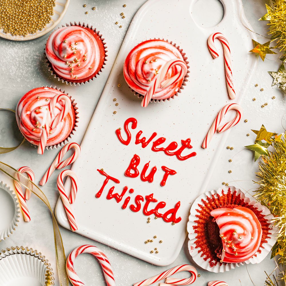 'Sweet but twisted' candy cane cupcakes