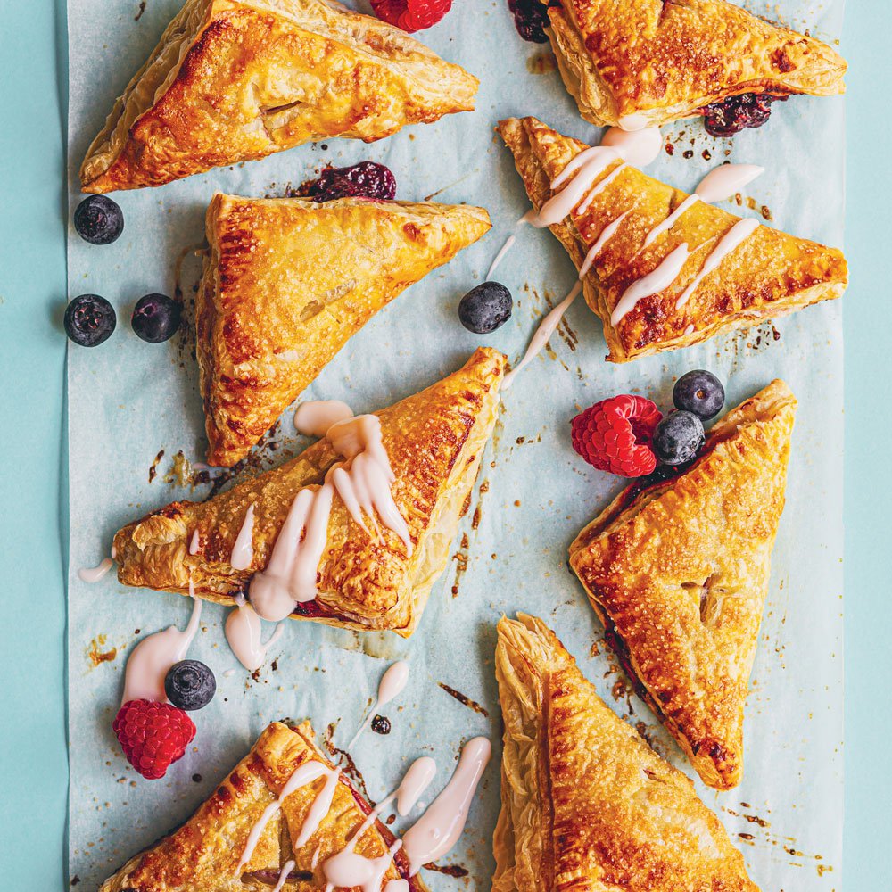 Berry and almond foldovers with yoghurt glaze