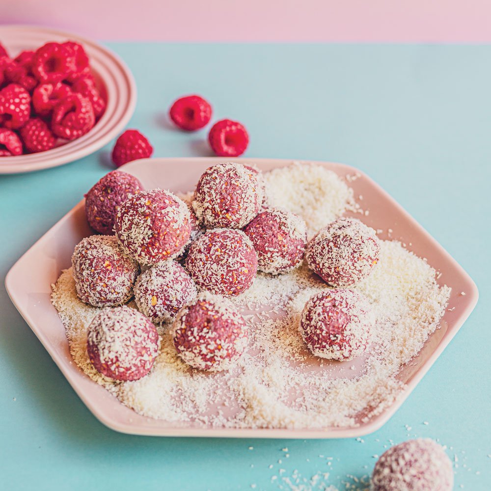 Berry coconut bliss balls