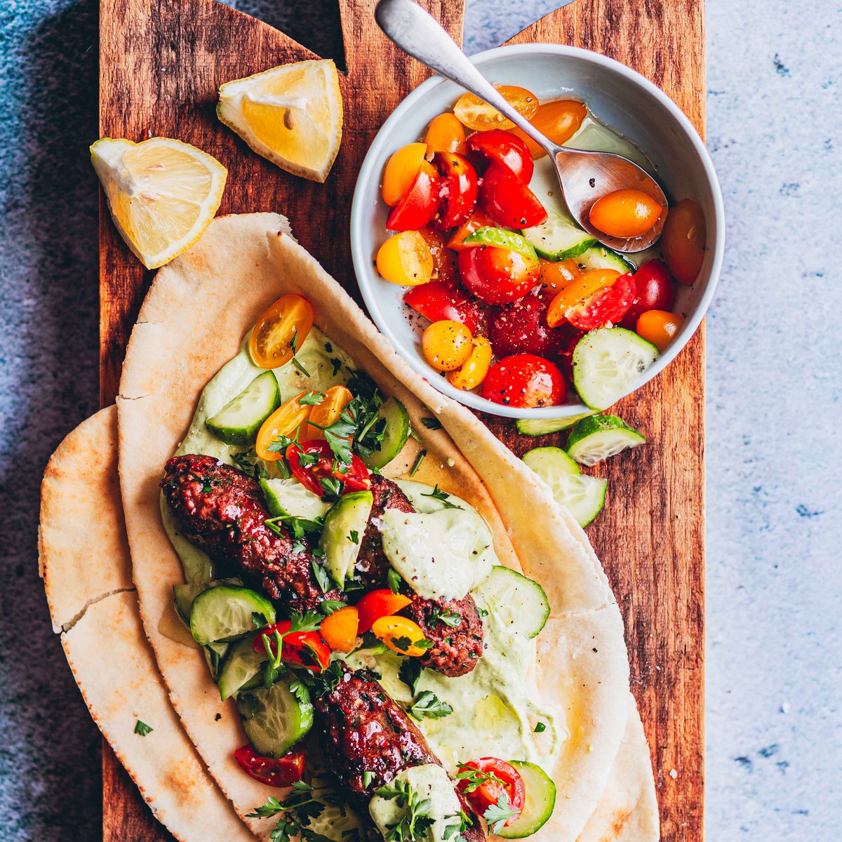 Kofta with green tahini yoghurt