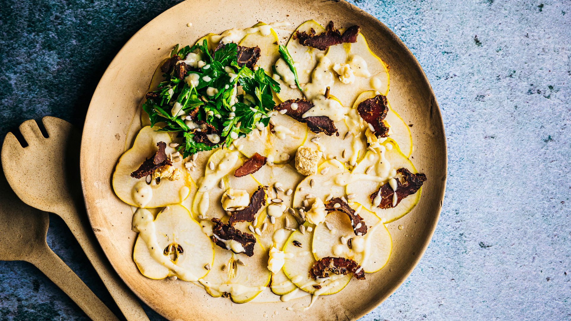 Pear, blue cheese and biltong salad