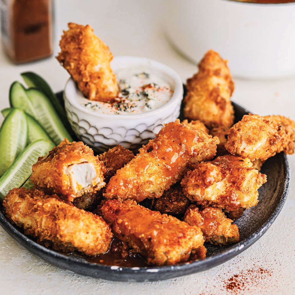 Buffalo fried smoked tofu with blue cheese dip recipe Spinneys UAE
