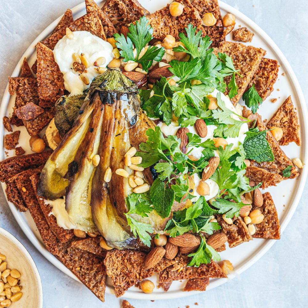 Burnt aubergine fatteh