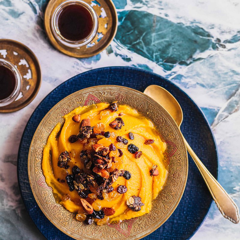 Butternut halva with ghee and almond crumble