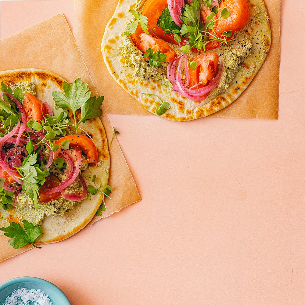 بيادينا بجبنة الريكوتا مع صلصة البيستو بالليمون