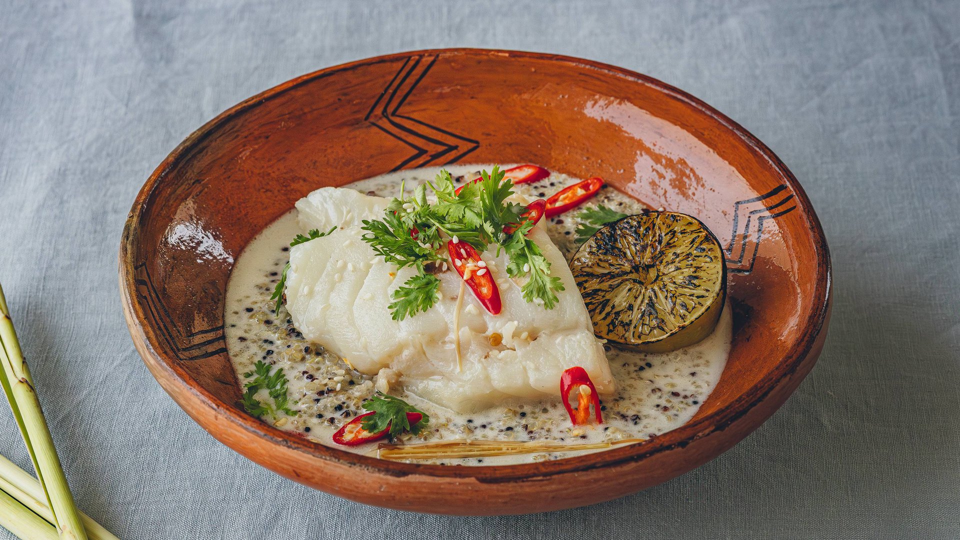 Coconut-poached fish with lemongrass broth