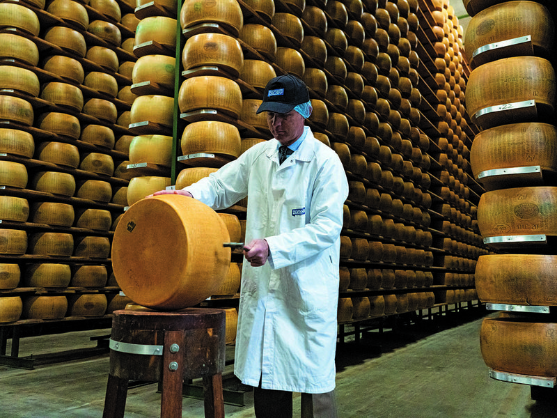 One of the Basso family’s olive farms │ Each batch of balsamic vinegar is tested by an expert │ Paolo Zanetti knocks a wheel of Parmigiano Reggiano with a small hammer to check for holes or cracks in the cheese  │ The Berruto family uses state-of-the-art machinery to make its range of classic dried pasta