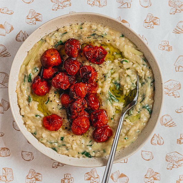 Caciocavallo risotto with roasted cherry tomatoes