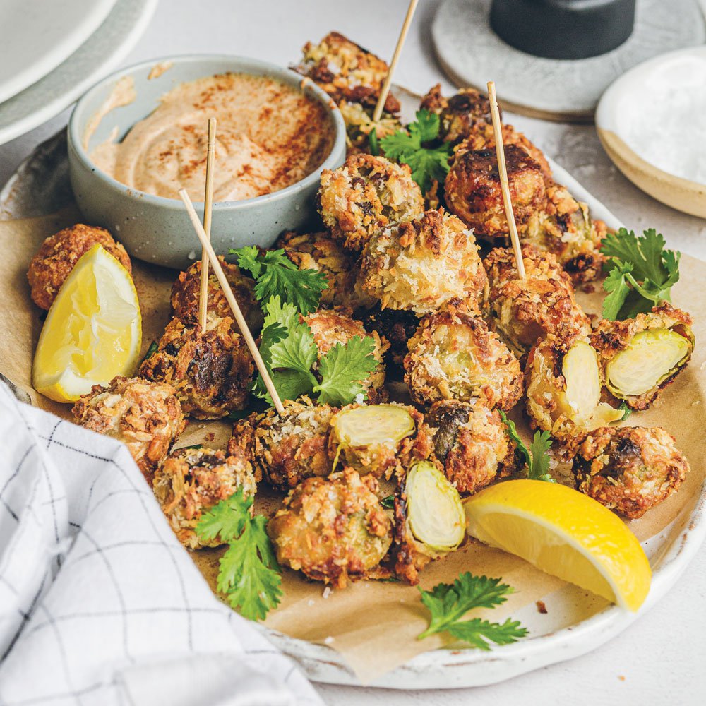 Crispy Parmesan-crumbed Brussels sprouts with smoky aioli