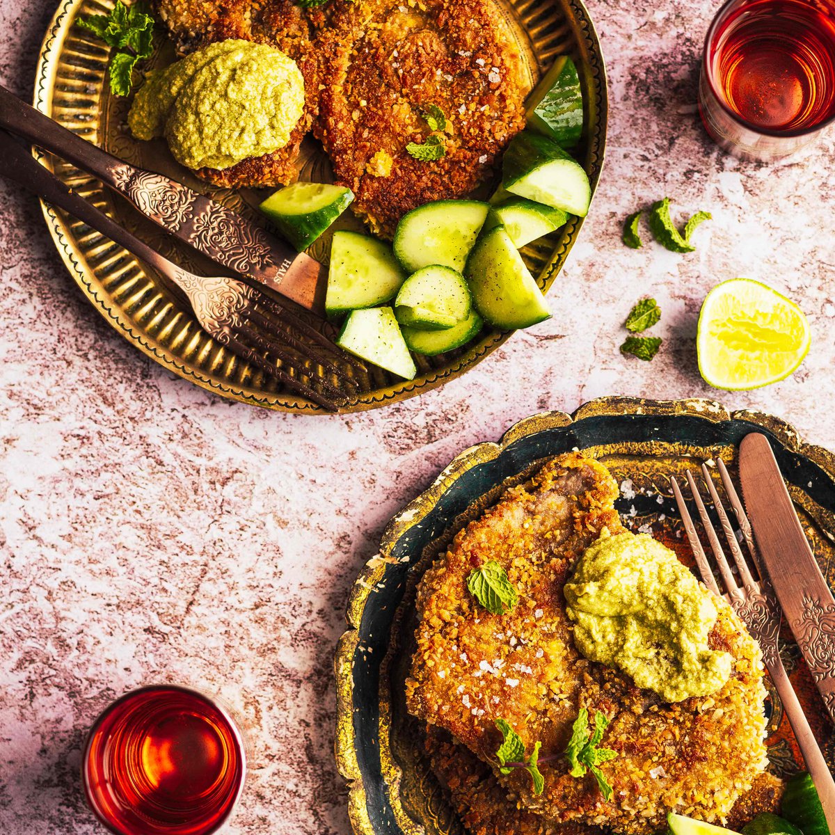 Crispy ginger chilli spiced lamb chops with mint chutney