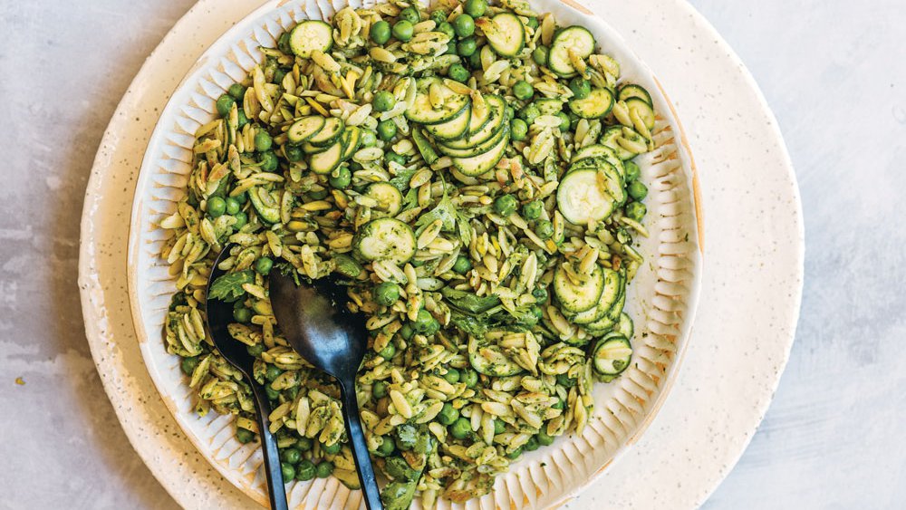 Crispy green risoni pilaf