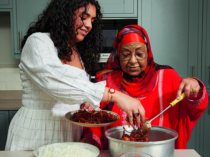 Dina and her maternal grandmother, Bibi | Spinach and coconut shakshuka | Dina among the palms at Birkat Al Mouz