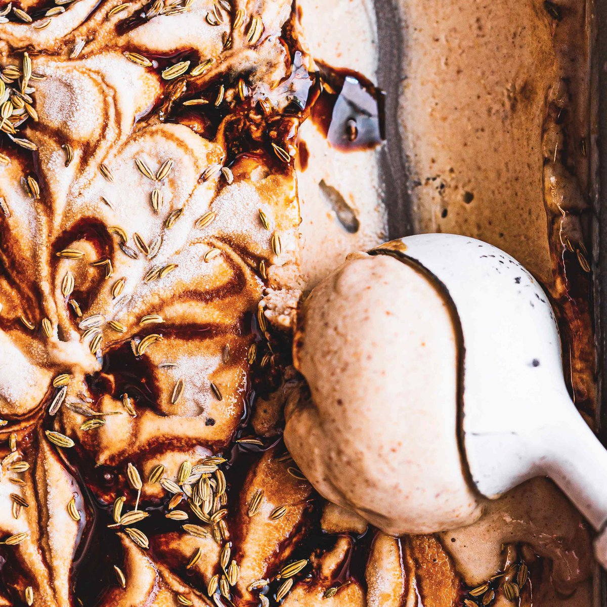 Date and fennel seed ripple ice cream