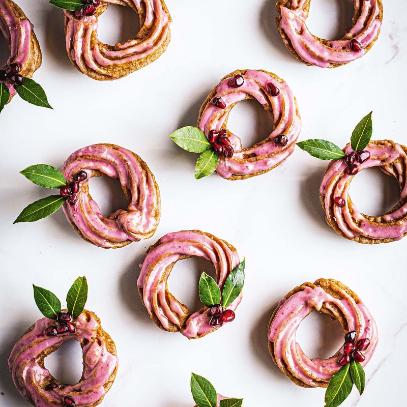 Earl Grey crullers with pomegranate drizzle