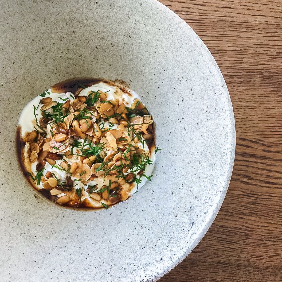 Fatteh with grilled eggplant and lobster