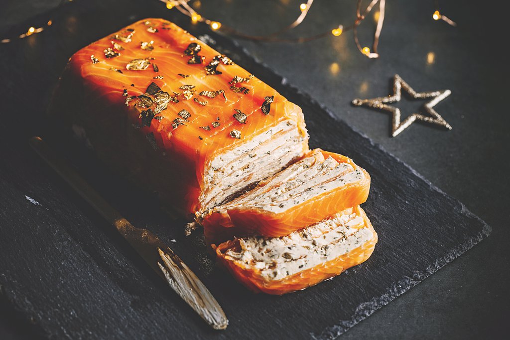 Gold-flecked salmon terrine recipe