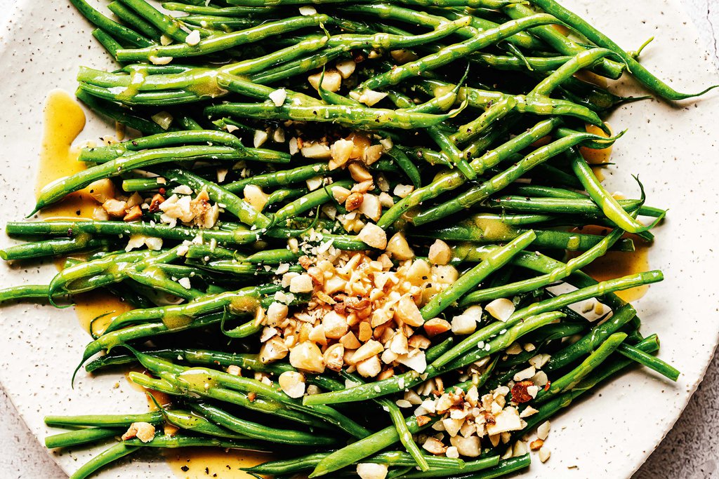 Green beans with honey butter and macadamias recipe
