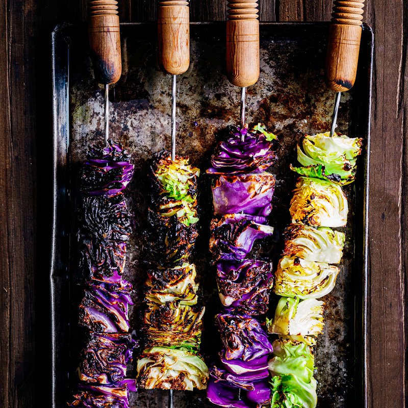 Grilled cabbage skewers
