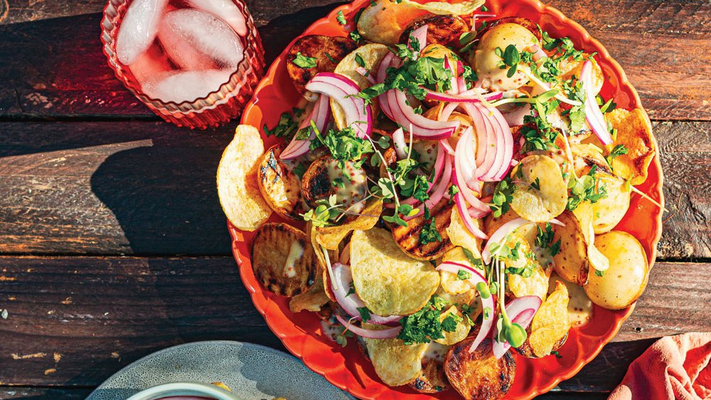 Grilled potato salad with roasted garlic vinaigrette