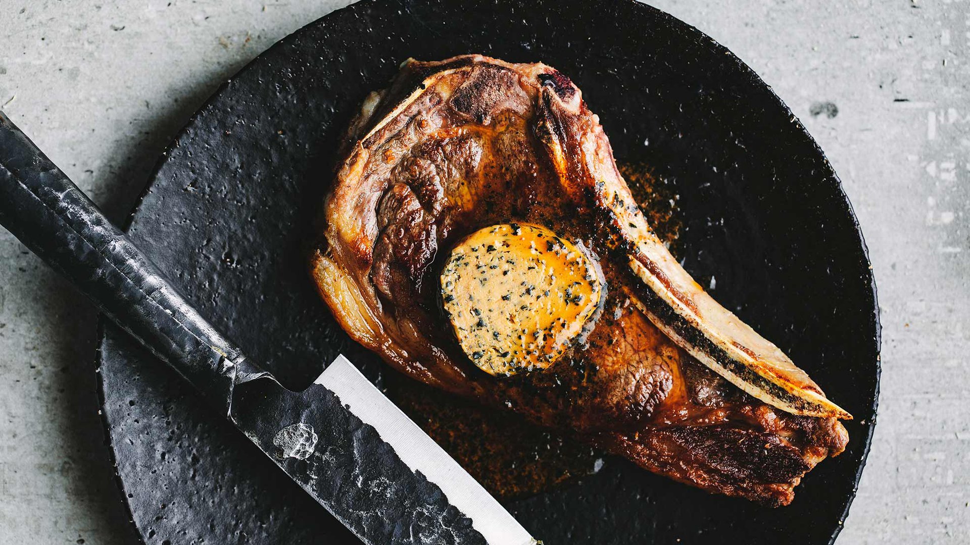 Grilled ribeye steaks with oyster miso seaweed butter recipe